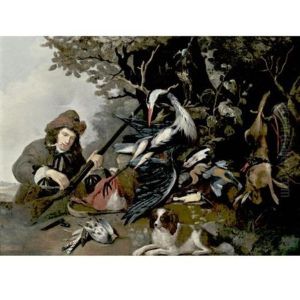 Still Life Of Game And A Hunter In A Landscape by Pieter Van Noort