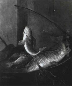 Still Life Of Fish On A Ledge by Pieter Van Noort