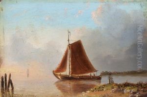 Marine Mit Segelboot Im Abendlicht by Jacobus Hendricus Johannes Nooteboom