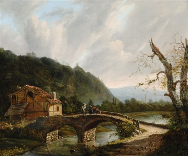 Mountain Landscape With Figures On A Bridge - view 1