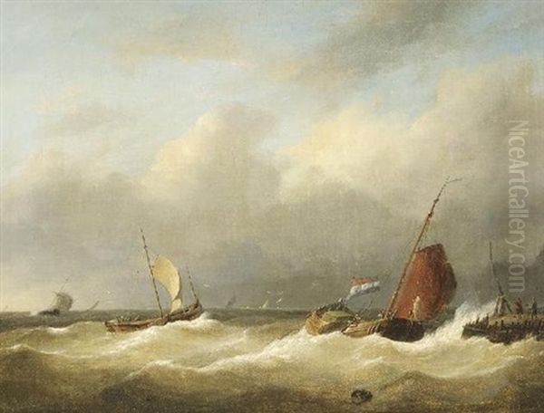 Vor Der Hollandischen Kuste. Segelschiffe Vor Der Mole - view 1