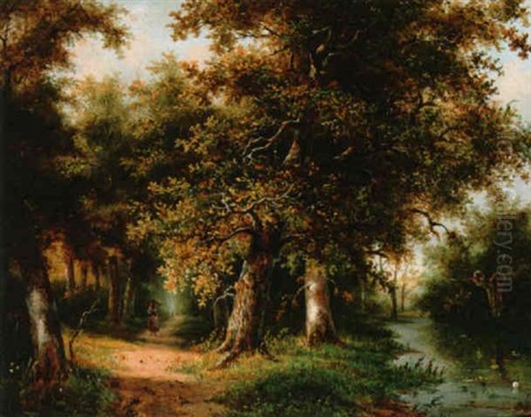 A Woman Carrying Wood In A Forest - view 1