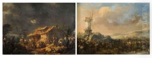 Soldats Devant Une Ferme (+ Militaire Devant Un Moulin; Pair) by Jean-Pierre Norblin De La Gourdaine