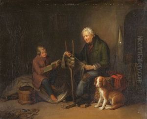 Ein Knabe Unterhalt Mit Vorlesen Seinen Grossvater, Der Ein Fischernetz Ordnet by Bengt Nordenberg