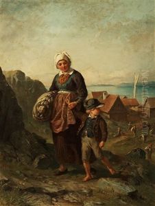 Fisherwoman With Boy by Bengt Nordenberg