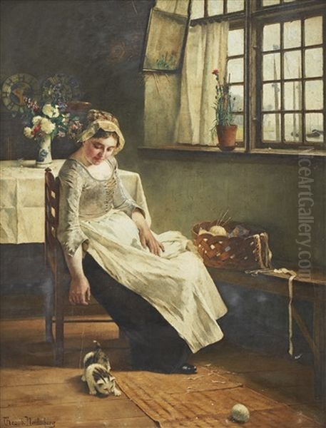Kvinna Leker Med Katt - view 1