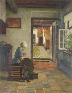 Interior Med Flicka Skalandes Frukt by Henrik Nordenberg
