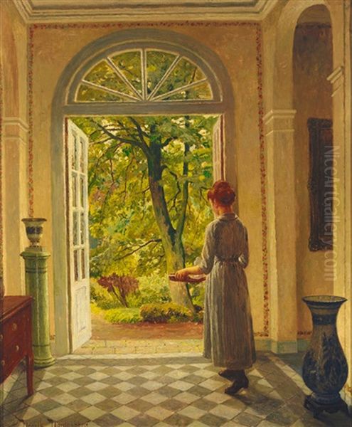 Blick Aus Dem Entree Einer Herrschaftlichen Villa In Den Garten - view 1