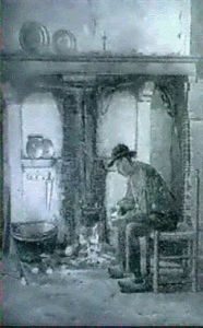 Hollandsk Allmogeinterior Med Sittande Man by Henrik Nordenberg