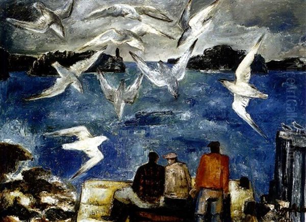 Fisherman And Seagulls, Northern California - view 1