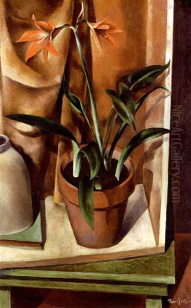 Fire Lilies In A Red Pot - view 1