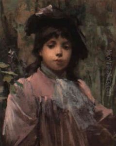 Portrait Of A Young Girl Wearing A Pink Dress And Black Hat by Anna Nordgren