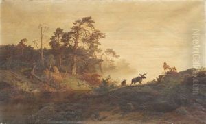 Schwedische Landschaft Mit Elchen
