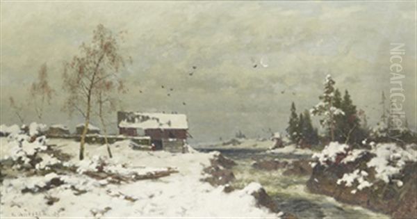 Vinterlandskap Med Lada Vid Fors - view 1