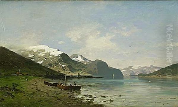 Fjordlandskap Med Fiskare - view 1