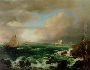 Kustlandskap Med Segelbatar Och Branningar