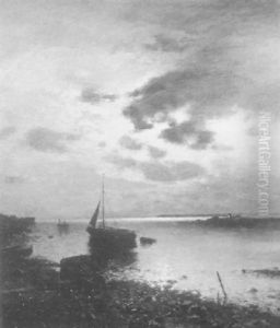 The Moonlit Harbour by Axel Wilhelm Nordgren