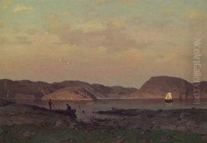 Klippig Skargard Med Fiskare Och Segelbat by Axel Wilhelm Nordgren