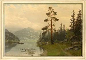 Two Fishermen In The Norwegian Mountains by Olaf Nordlien