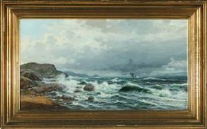 Norwegian Coastal Scenery With A Sailboat At Sea by Olaf Nordlien