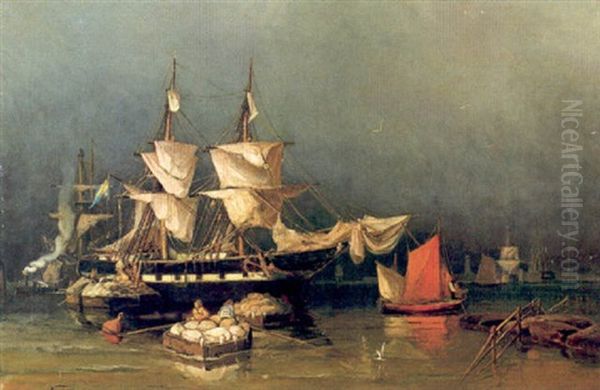 Hamnbild Med Segelfartyg Och Manniskor - view 1