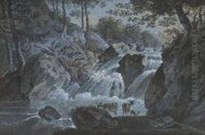 River Landscape With Three Fawns