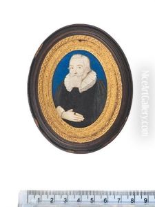 John Harrison Senior Wearing Black Cloak, White Pleated Ruff, White Cuffs, Gold And Ruby Ring, His Right Hand Raised To His Chest by Edward Norgate