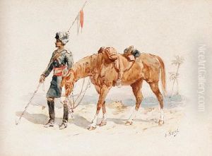 Coldstream Guards And Officers Of The 16th Lancers, Study (+ 3 Others; 4 Studies) by Orlando Norie