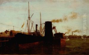 Loading The Boats At The Esplanade Wharf, French Quarter, The Red Store Visible In The Distance by August Norieri
