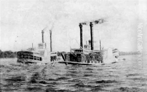 Dueling Steamboats On The Mississippi River - view 1