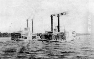 Dueling Steamboats On The Mississippi River by August Norieri
