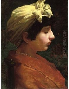 Portrait Of A Lady With A Headscarf by Ernest Normand