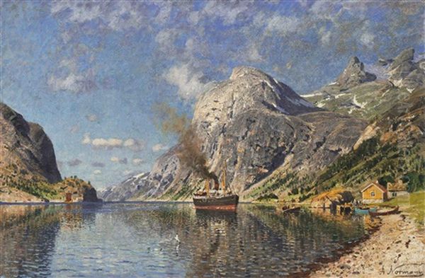 Fjordlandschaft Mit Dampfschiff - view 1