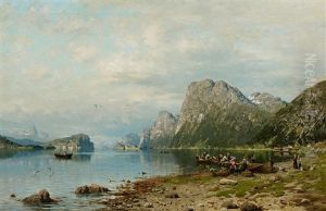 Warten Auf Das Fahrboot Im Norwegischen Sognefjord by Adelsteen Normann