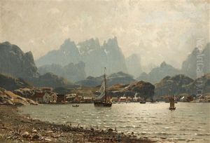 View Of A Village In The Fjords by Adelsteen Normann
