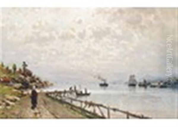 Figures On A Jetty By A Fjord - view 1
