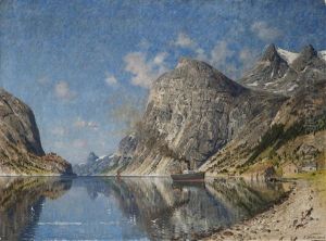 Fjordlandskap Med Dampbat by Adelsteen Normann