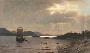 Fjordlandskap Med Folkeliv by Adelsteen Normann