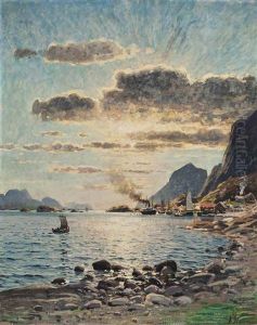 A Steam Boat On Norwegian Fjord by Adelsteen Normann