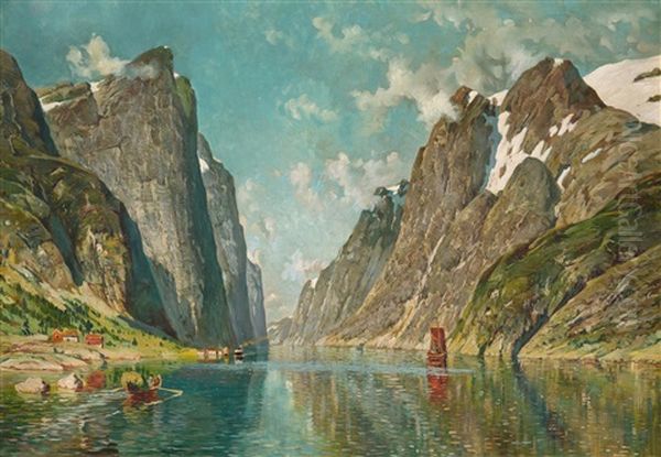 Norwegische Fjordlandschaft Mit Booten - view 1