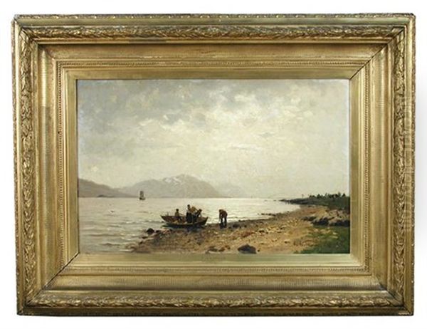 Norwegian Lake Scene With Fishing Boat - view 1
