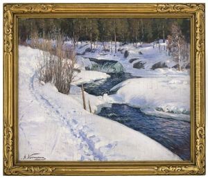 Vinterlandskap Med Apen Elv Vinterlandskap Med Apen Elv