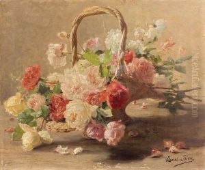 Panier De Roses Rouges Et Blanches by Henri Biva