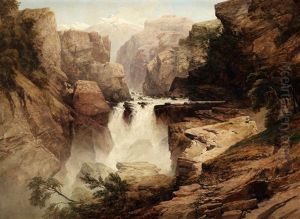 Alplandskap Med Vattenfall by Adelsteen Normann