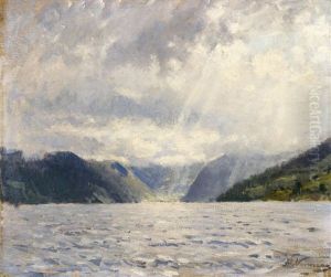 Norwegische Fjordlandschaft Mit Wolkigem Himmel by Adelsteen Normann