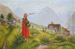 Sommertag An Einem Norwegischen Fjord (sognefjord Mit Tochter Emma?) by Adelsteen Normann