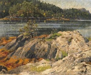 Felsige Uferpartie Eines Norwegischen Fjordes by Adelsteen Normann