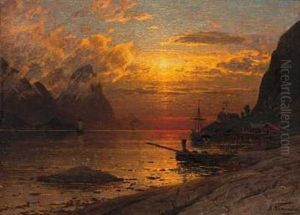 Aftenstemning Ved Fjorden by Adelsteen Normann