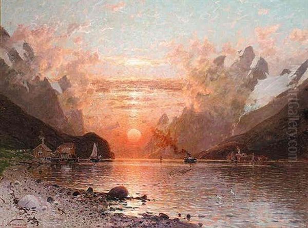 Fjord Ved Solnedgang (fjord At Sunset) - view 1