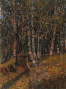 Sonnenbescheinener Birkenwald by Adelsteen Normann